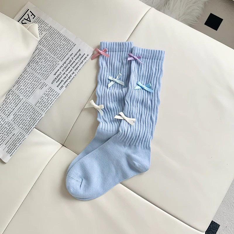 Colorful Bow Dopamine, A Slimming Girl, Long Combed Cotton Pile Socks, Versatile, Ballet Style, Sweet