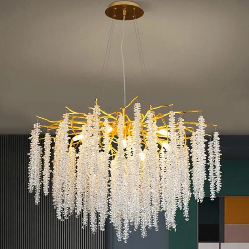 Modern living room chandelier Nordic luxury crystal chandelier decoration villa LED light bedroom lighting Ceiling pendant lamp