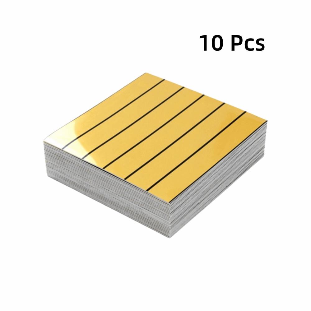 10PCS Self-Adhesive Faux Grille Mirror Wall Sticker Stripe Pattern Waterproof Mirror Wallpaper Square Shining Surface
