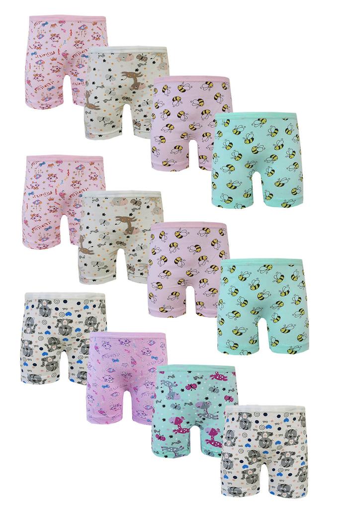 12er-Pack Mädchen Boxershorts Baumwolle Lycra Bedruckt Bunt