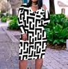 Women Plus Size V Neck Long Sleeve Abstract Printed Fitted Straight Dress
