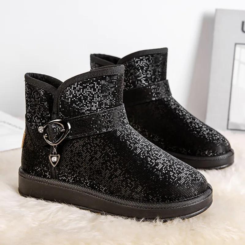 Flache Schneestiefel Damen 2026 Neue Winter Plüsch und Verdickte Ein-Fuß-Baumwollschuhe Damen Modische Kurze Botas Damen Schuhe