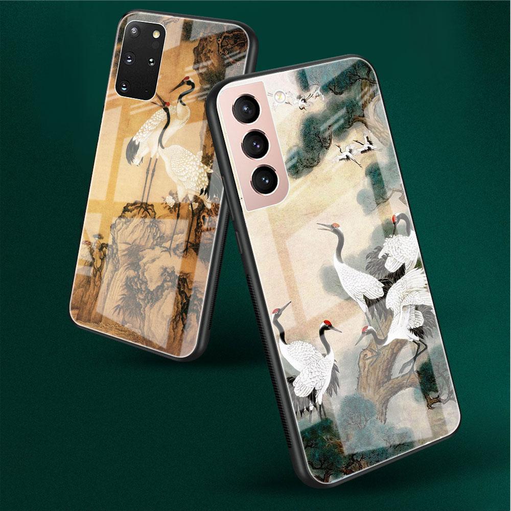 Glass Case For Samsung Galaxy S22 S20 FE S21 5G S10 S9 Plus Note 10 20 Lite Tempered Phone Cover Tiger Crane ART
