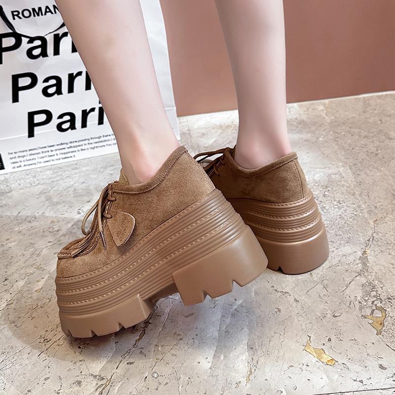 Fashion 10CM Women‘s Casual Loafers Suede Leather Pumps Tassel Design Monk Shoes Autumn Slip-On High Heels Comfortable Chunky Sneakers