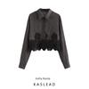 Kaslead New Arrival Women's Fashion Style Stylish Simple and Versatile Imitation Denim Patchwork Lace Long-Sleeved Shirt