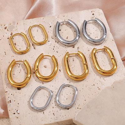 Light Luxury Simple Elliptical Earrings Ear Buckles Premium Stainless Steel Atmospheric Prime Ring Earrings Women'S Earrings