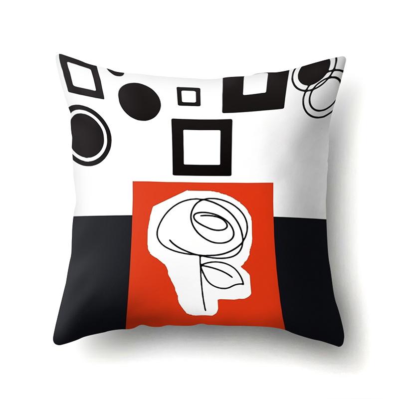 Polyester Pillow Case Car Black and Red Geometric Circle Lines Decorative Home Print Pillow Bedside Cushion Cover