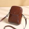 Retro oil wax cowhide small bag mobile phone bag new leather women's bag shell bag versatile shoulder messenger bag