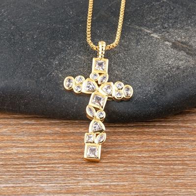 Nidin Classic Creative Geometric Design Retro Shiny Zircon Cross Pendant Fashion Gold Plated Crystal Choker Necklace Jewelry