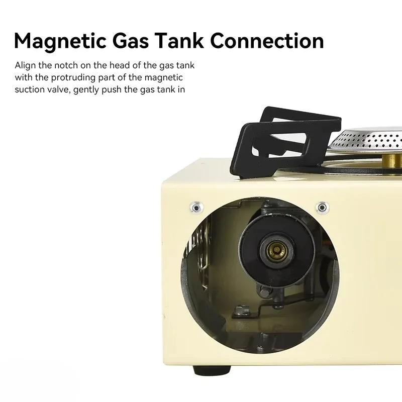 2000W Camping-Gaskocher Hohe Leistung Hohe Hitze Tragbarer Kassettenkocher Outdoor-Picknick Grill Kartenmagnetischer Herd Gas Tan