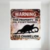 Vintage Rustic Distressed Metal Warning Sign 'THIS PROPERTY IS VIELD CHAMELION' Chameleon Silhouette Wall Decor for Man Cave Hom