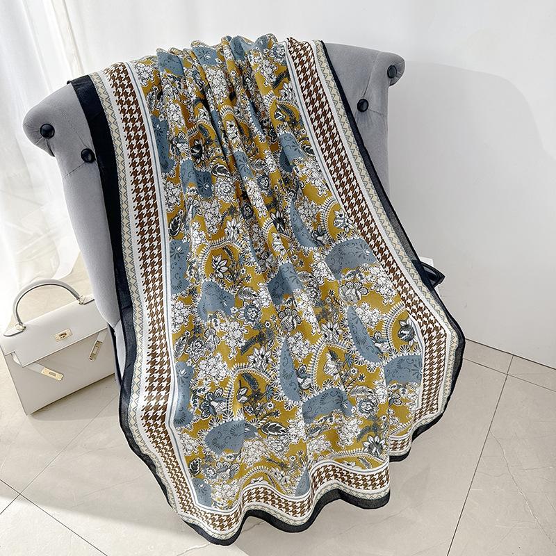 Women's retro cashew flower scarf personalized spring and autumn fashion thousand bird grid printing thin scarf tide