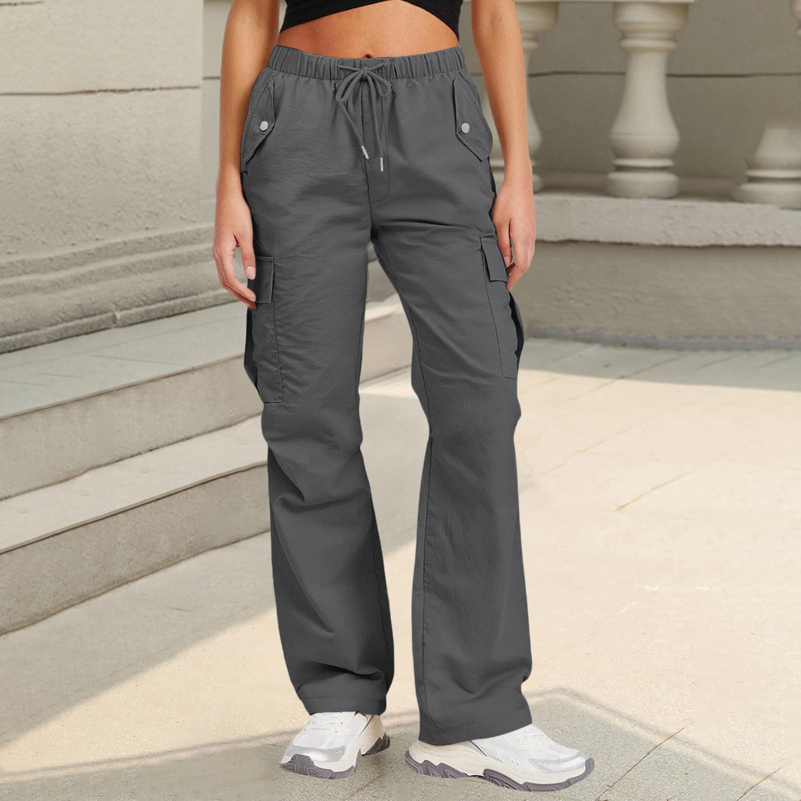 Women s Sports Pants Casual Loose Color High Waisted Pocket Pants L