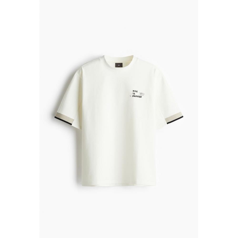 H M Loose FiT PrinTed T sHirT wHiTe