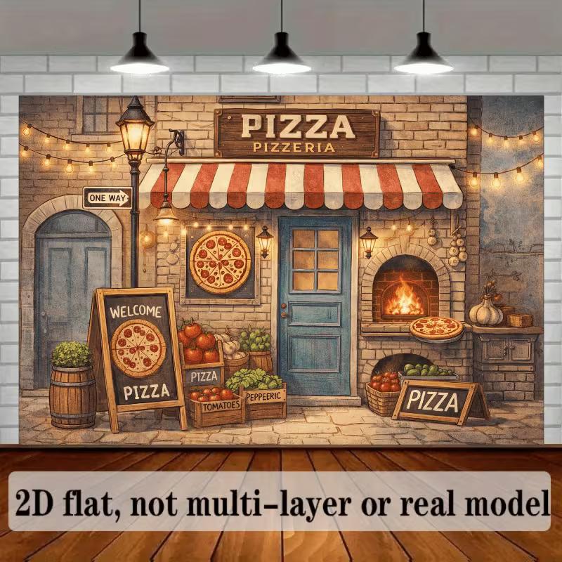 2D Pizzeria Backdrop Vintage Pizza Shop Photography Background
