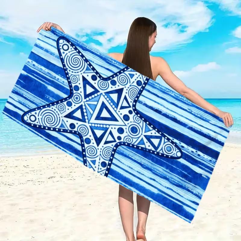 Bohemian Dolphin Print Beach Towel Quick Dry Lightweight Absorbent Blue Tribal Geometric Striped Design Towel for Summer