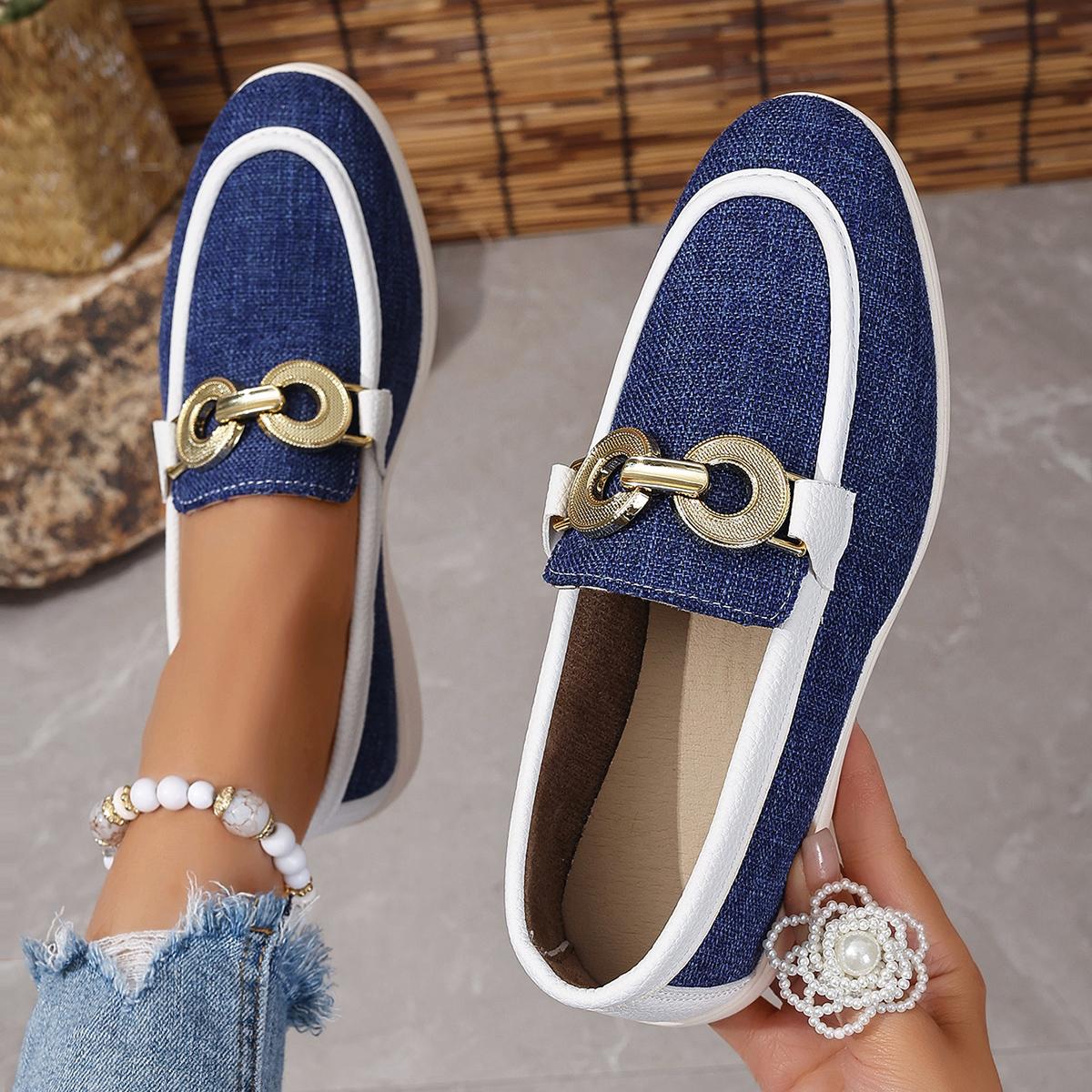 Классические плоские женские повседневные туфли модные телесного цвета роскошные удобные без застежек туфли-лоферы замшевые с металлической пряжкой для ходьбы 35 синий 1858₽