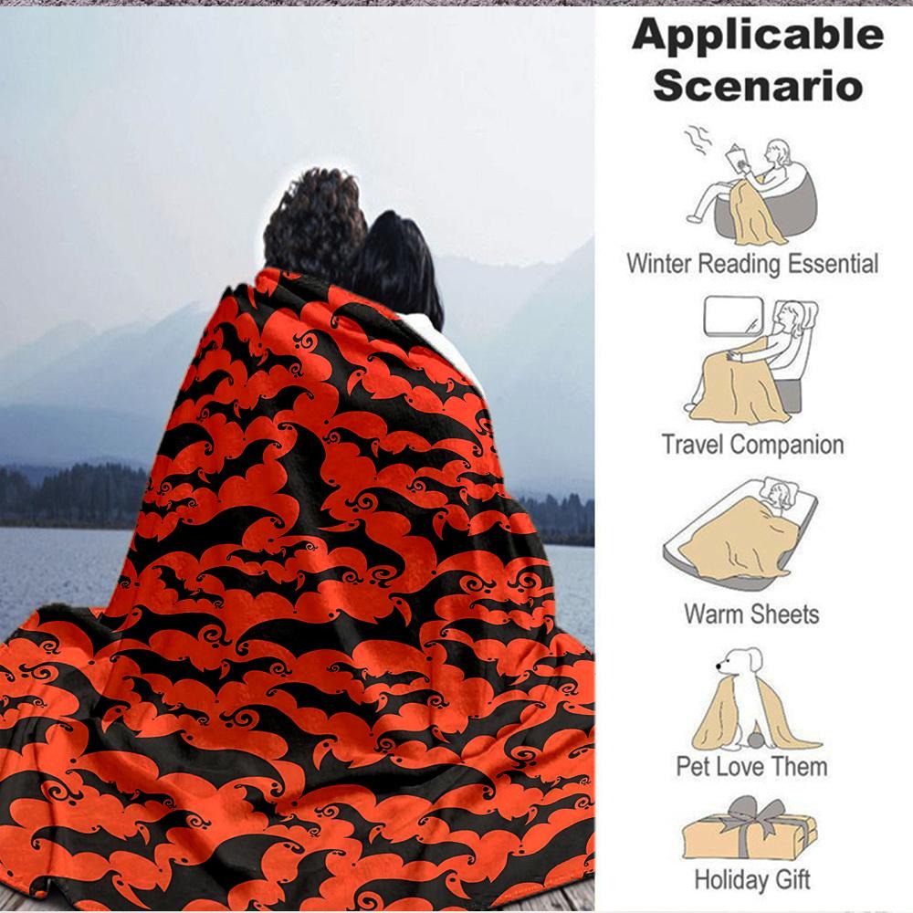1pc Bat Print Blanket Warm, Cozy, And Soft, Suitable for Sofas, Beds, Cars, And Office Use.Perfect for Camping And Travel, Making It a Great Gift for