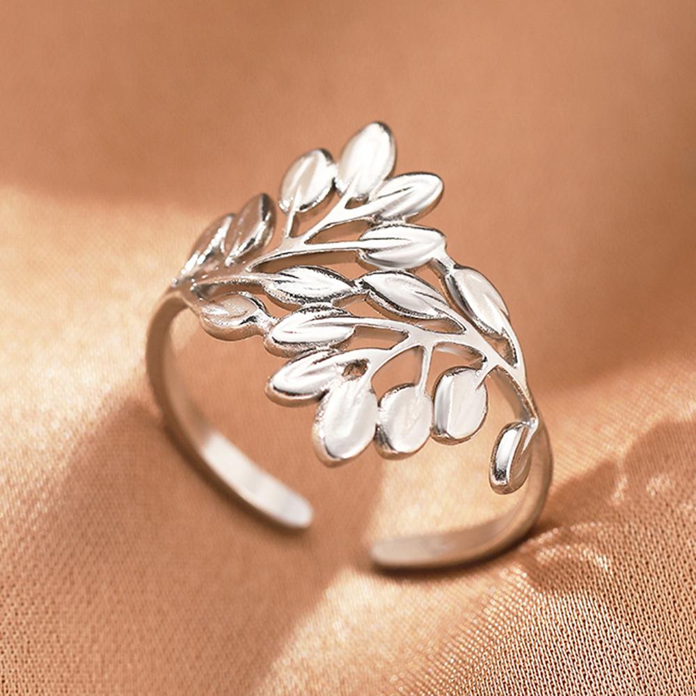 Stainless Steel Rings Vintage Plants Leaves Snake Exquisite Star Moon Adjustable Open Sweethearts Rings For Women Zircon Gifts