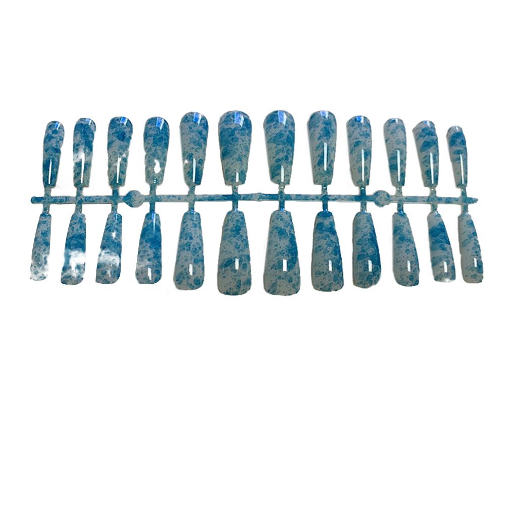 

1 набор накладных ногтей с французским кончиком, дизайн «гроб», искусственные, разноцветный мраморный, клейкие вкладки, стиль «балерина», салонные украшения