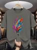 Vibrant Rainbow Feather Print Unisex Short Sleeve Tshirt Art Quill Pattern O Neck Tee Creative Art Style Male Street Fashion Tops