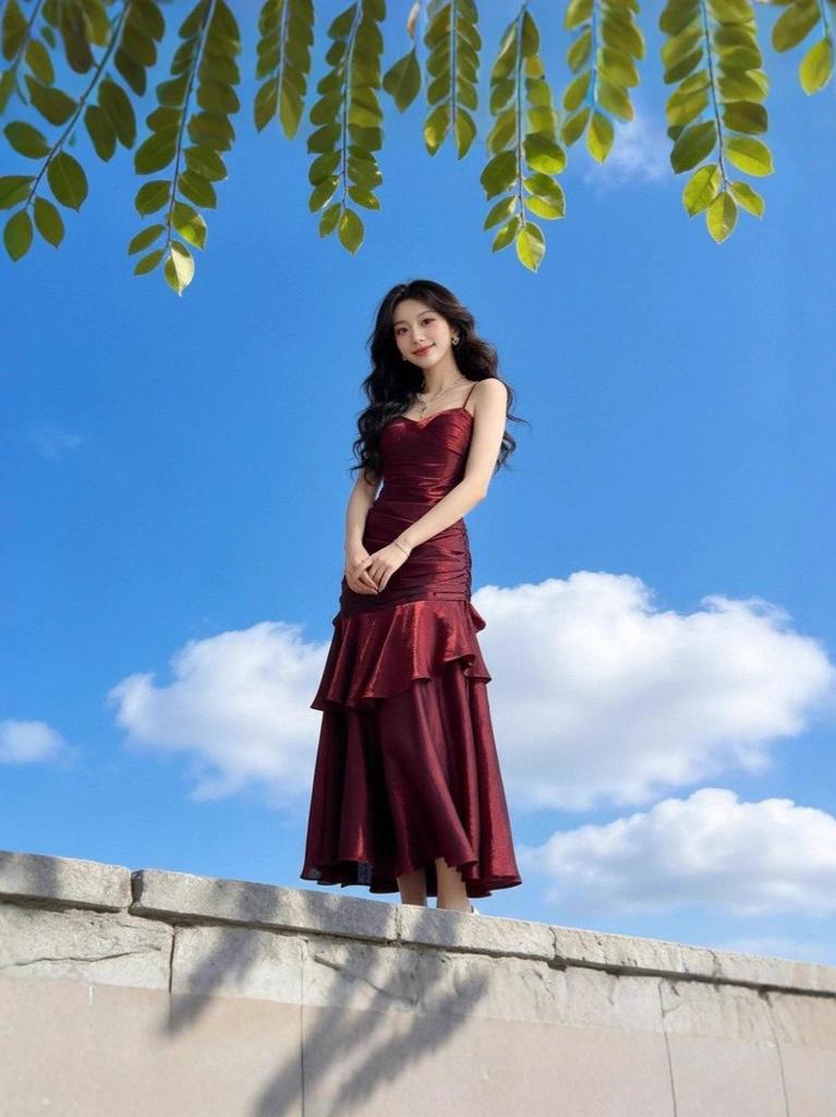 Seaside Flowy Tiered Ruffle Beach Dress - French Fairy Style Camisole Maxi