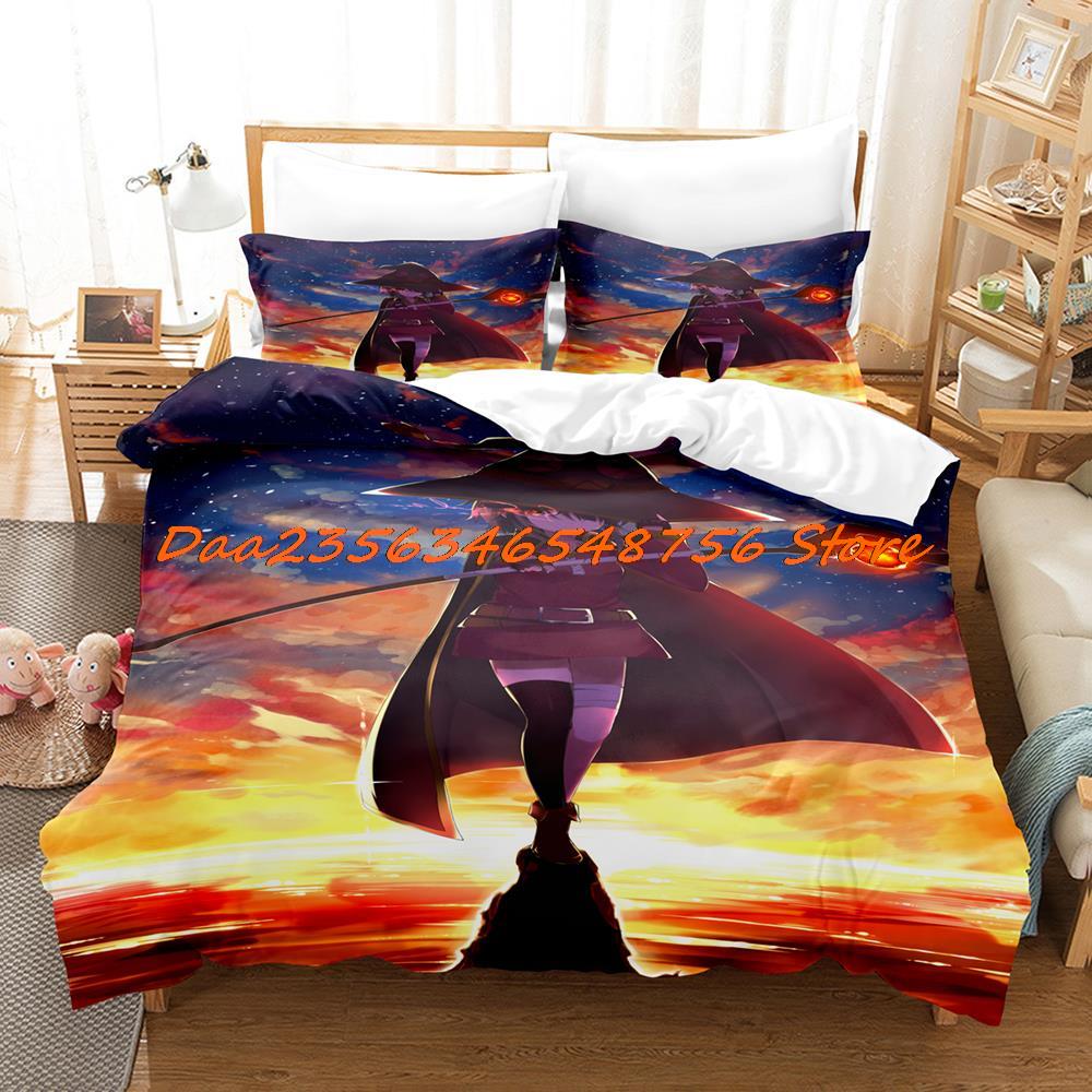 Megumin Konosuba Beding Set Single Twin Ful Quen King-Sized Dimensionsd Dimensions Bed Linen Set Aldult Kid Bedrom Duvetcover Sets 3D Anime Bed Shet
