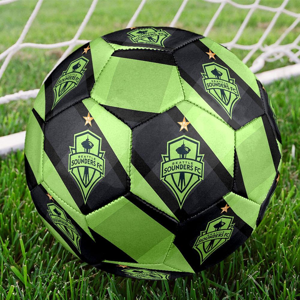 FC Seattle Sounders Size 5 Soccer Ball, Machine-Stitched PVC, Durable & High Bounce, All Ages Fit, fan merchandise, matches & outdoor use.