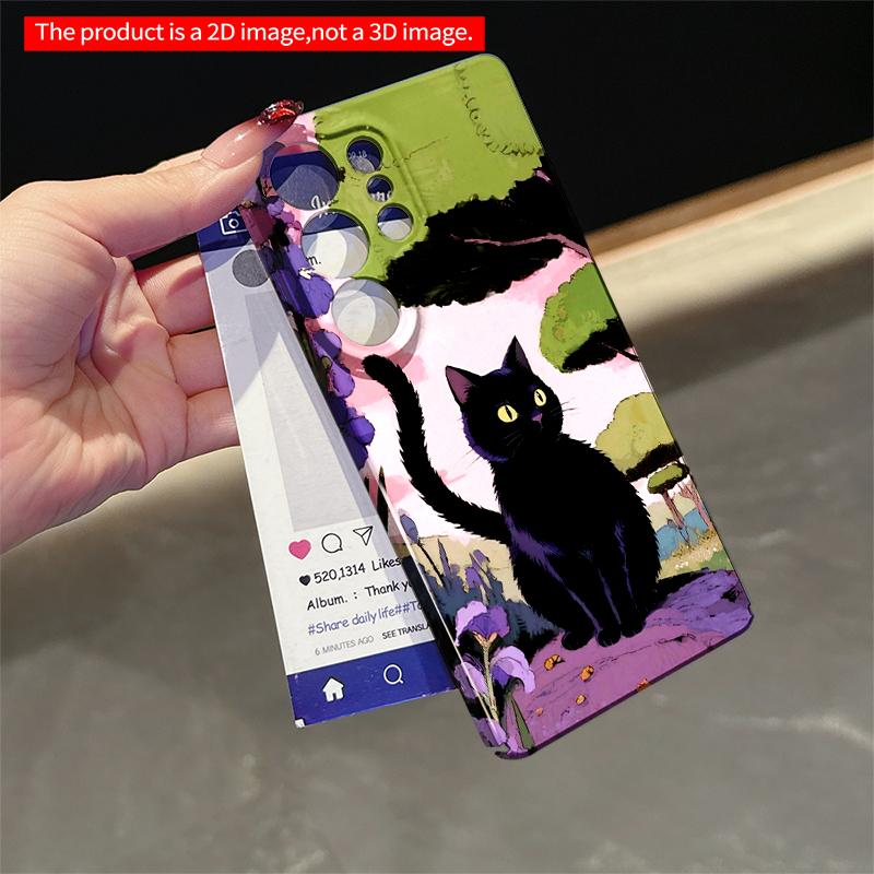 2DFlat Samsung phone case Black Cat in Purple Garden Scene Applicable to Galaxy S22 S23 S24 S25ULTRA S26 A12 A13 A14 A15 A16