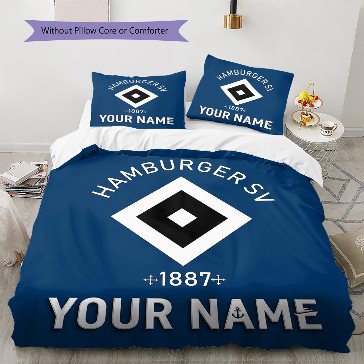 Benutzerdefinierte Bettwäsche mit HSV-Logo, Steppbett-Set, Bettbezug, Kissenbezug, Heim-Geburtstagsgeschenk(1 Bettbezug + 2 Kissenbezüge, ohne Füllung) -HE68 135x200cm white