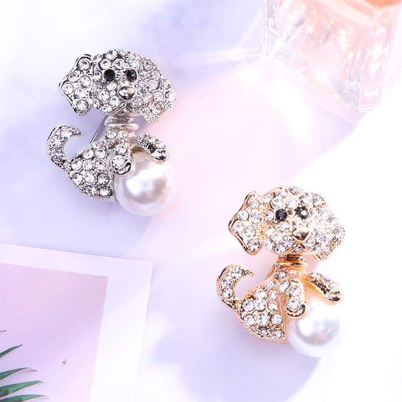 Mode strass broche cristal mignon chien câlin perle boule femmes chapeaux écharpe costume broche vêtements boucles broches pour les femmes