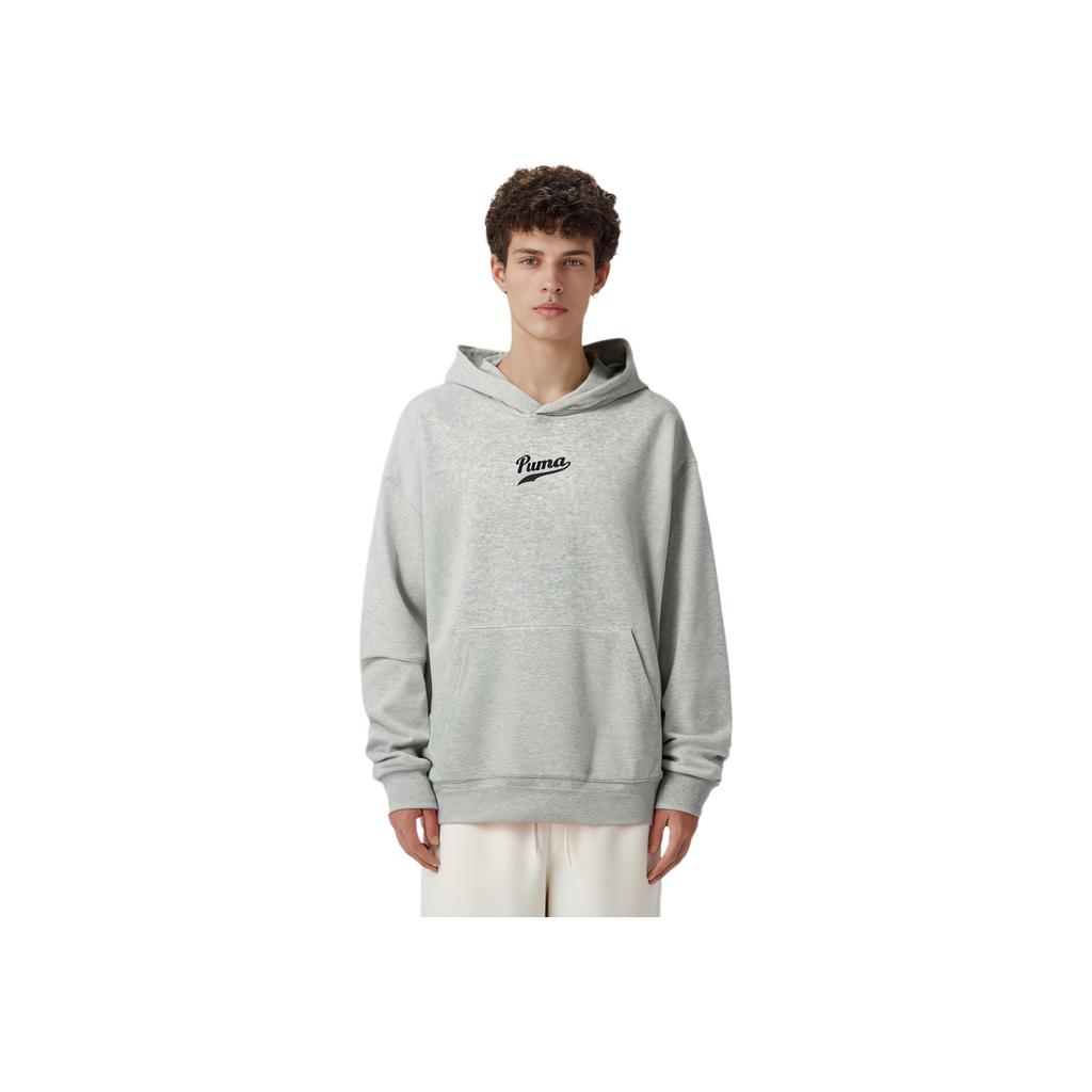 Puma Sports Lifestyle Series Solid Color Casual Logo Pattern Hooded Long Sleeve Sweatshirt Men sweatshirt Gray 536786-04