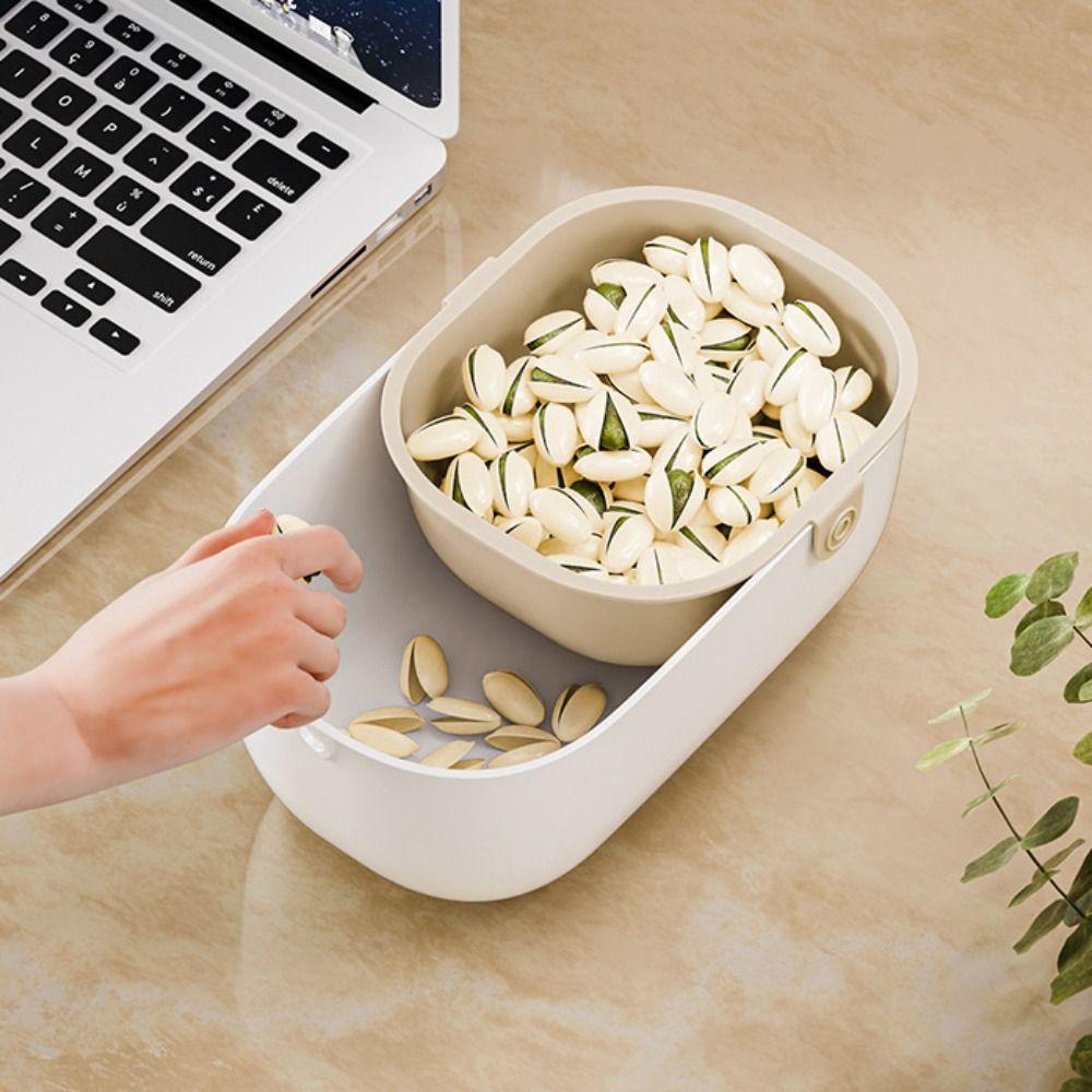 Double Layer Fruit Drain Basket Large Capacity Household Dried Fruit Container with Drain Tray Multifunctional Fruit Box