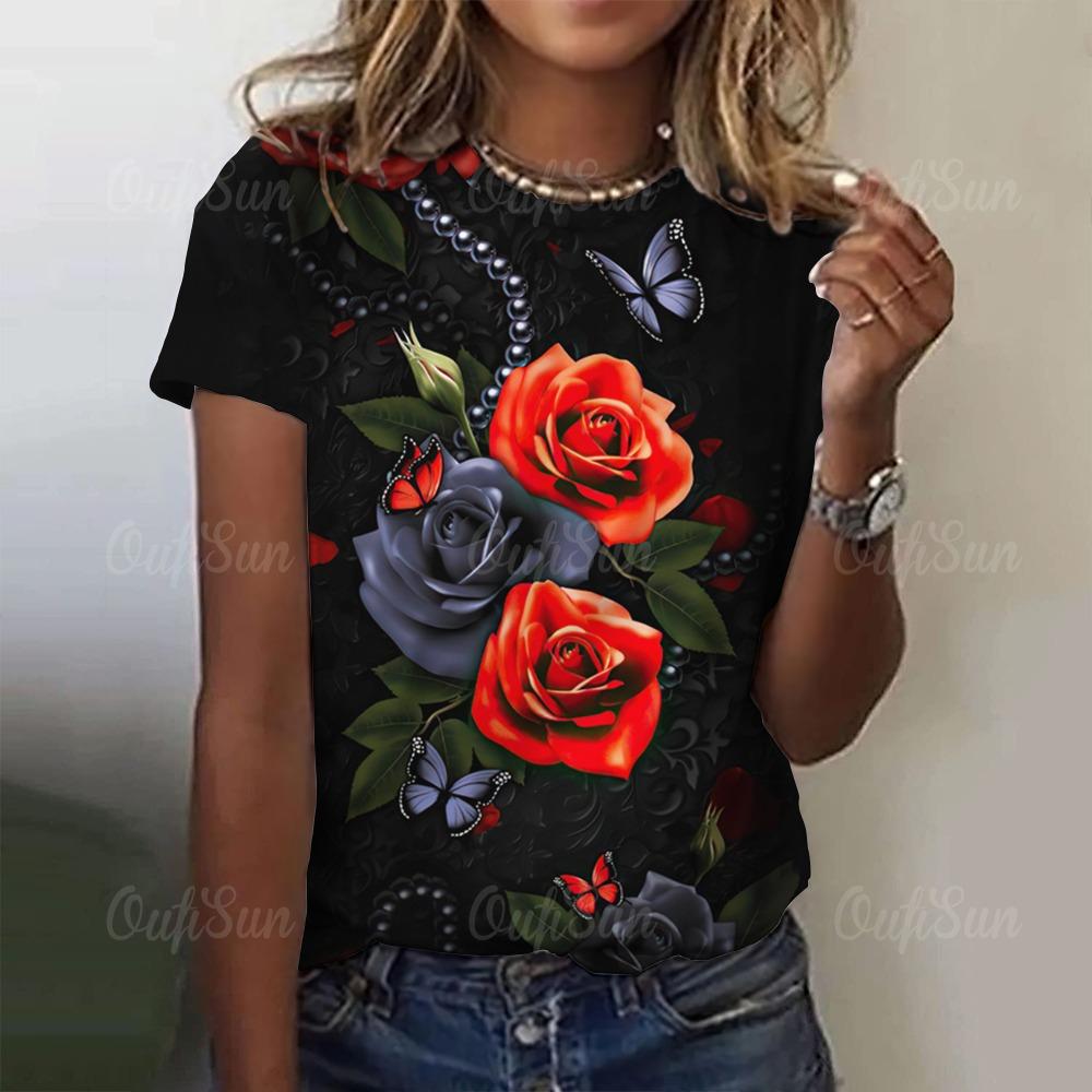 2026 Top Women Flower Printed Women's T-Shirt Oversized T-Shirt 3D Popular Clothes Women Clothing Short Sleeve Tees Blouse