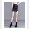 Korean Style High Waist Leather Midi Skirt with Slit - Women’s Autumn/Winter A-line Black Skirt