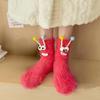 Cute Ugly Big Eye Funny Fleece Floor Socks  Coral Velvet Thickened Warm Plush Socks Autumn And Winter Home Socks