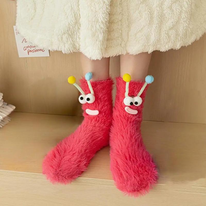 Cute Ugly Big Eye Funny Fleece Floor Socks  Coral Velvet Thickened Warm Plush Socks Autumn And Winter Home Socks