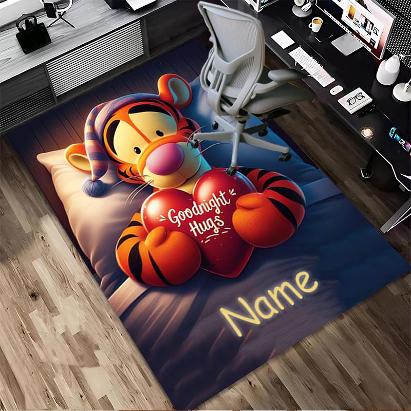 Custom Name Winnie Pooh Party Living Room Non-Slip Area Rug Soft Carpet for Bedroom Kids Playroom Sofa Office Home Decor Doormat
