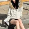 Women's Clothing Vintage Hooded Sweatshirts High Street Letter Embroidery Autumn Winter Fleece Zipper Stylish Fur Collar Hoodies