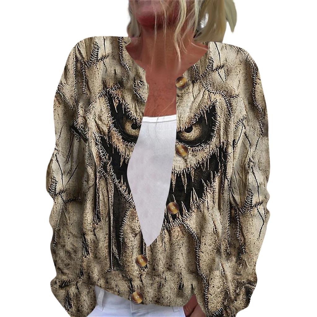 Women's Fashion Printed Long Sleeve Knitted Cardigan Button Down Jacket