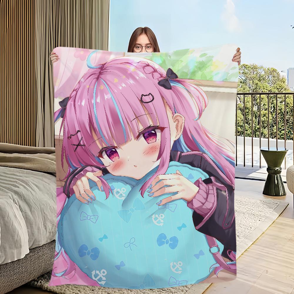 music anime girl H-Hololive M-Minato Aqua Flannel warm soft plush blanket sofa living room hogar office bedroom travel gift home