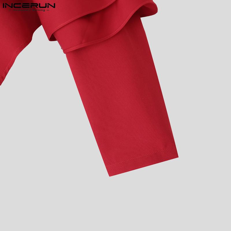 INCERUN Men V Neck Ruffled Long Sleeve Irregular Party Blazer Short Coats