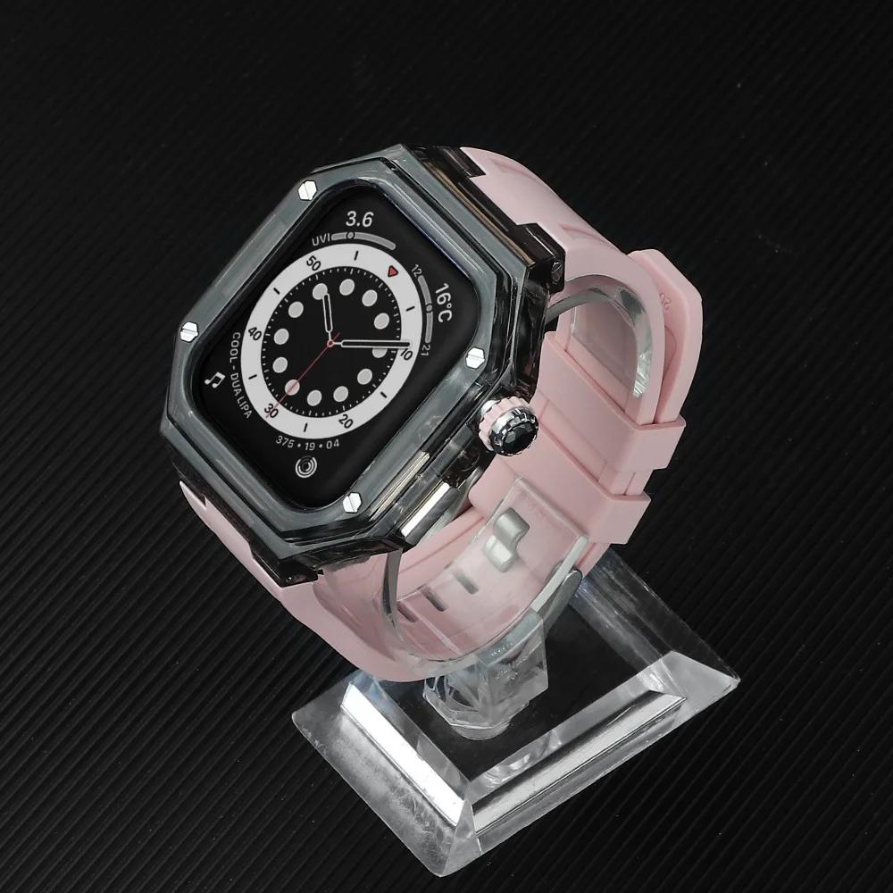 Silicone Strap+ Transparent Case for Apple Watch ultra2 49mm 44mm 45mm Sport Band Bezel for iwatch series 9 8 7 SE 6 5 4 Mod Kit