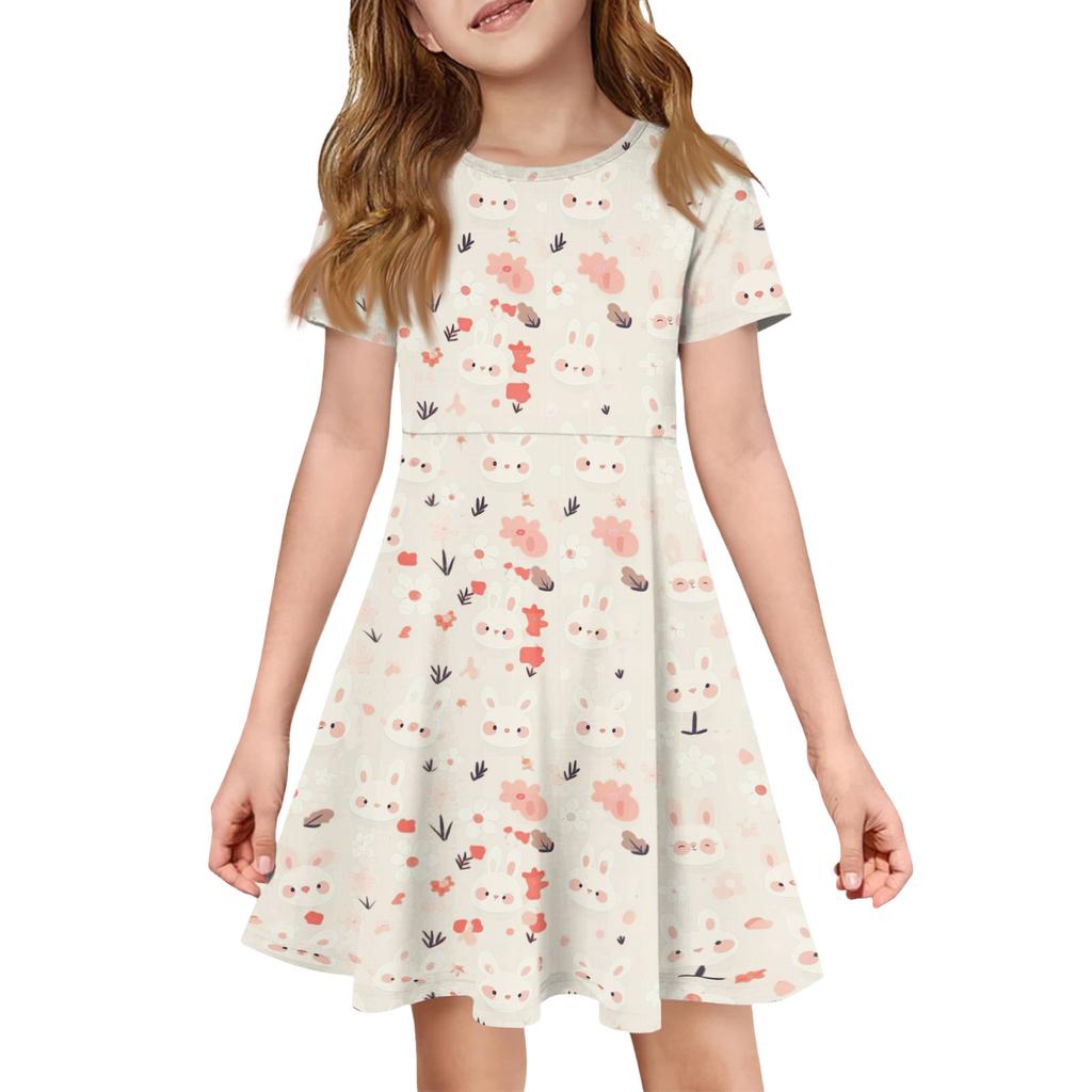 Girl Summer Dress Color & Print Short Sleeve Dress With Pocket Casual Dress Shorts Sleeve Party Dress Easter Day