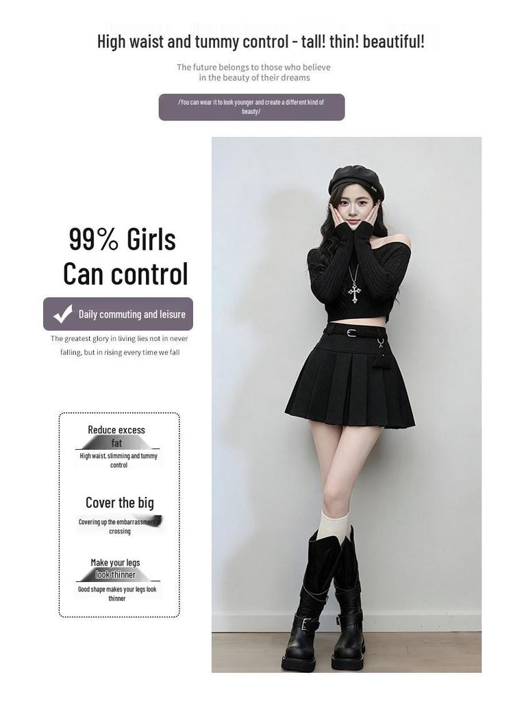 2026 Spring Retro Pleated High-Waisted Suede Skirt - Women's Slimming, Leg-Lengthening Academy Style