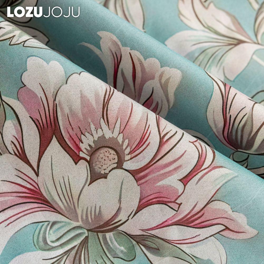 1PC LOZUJOJU American Countryside Style Peony Printed Blue Curtains with Full Blackout Curtains for Bedroom Living Room Balcony Window for Home Decor