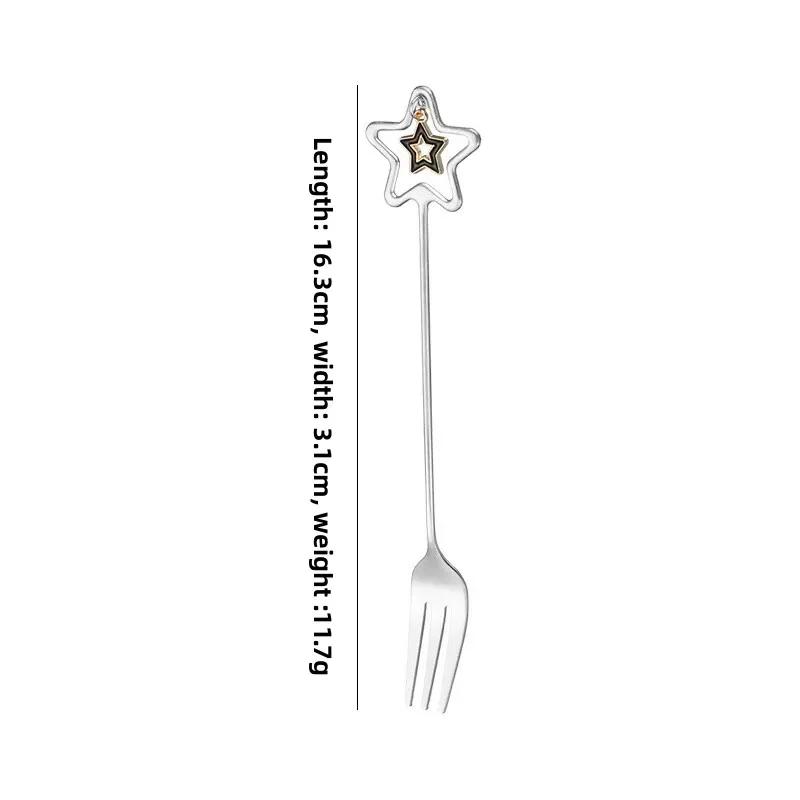 304 Stainless Steel Mixing Spoon with Long Handle Love Heart Star Shape Pendant Fruit Yogurt Honey Mixing Fork Kitchen Tableware