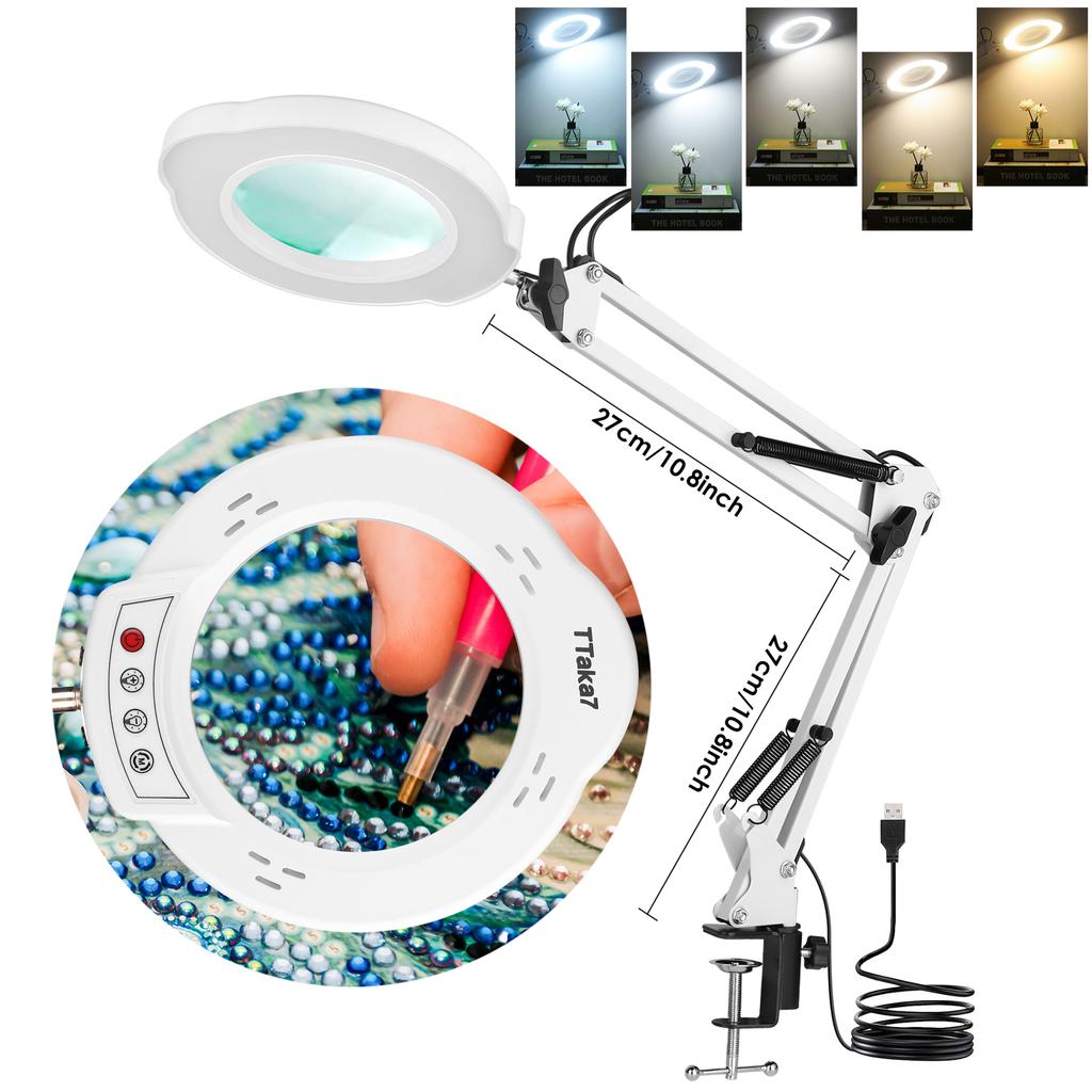 USB Magnifying Glass with 3-Color LED 72 LEDs 8X/10X Powerful Light for Soldering Iron Repair Desk Lamp Skin Care Beauty