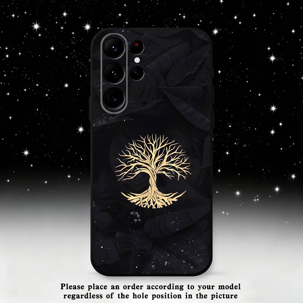 Tree of life Yggdrasil Phone Case For Samsung S25,S24 Ultra,S20,S30 plus,S22 plus,S23,S30 Ultra 5G Silicone Black Shell