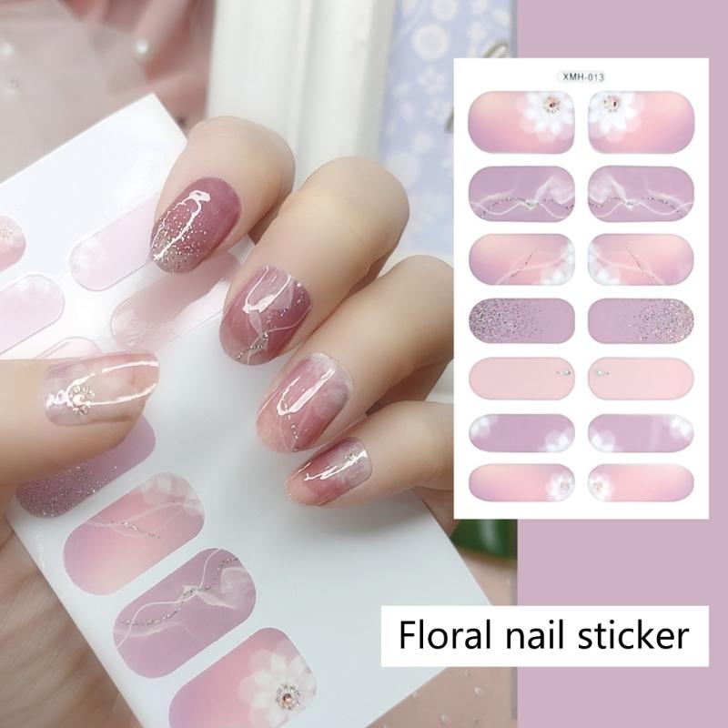Flower Gradient Nail Sticker Full Wraps Nail Art Stickers Self-Adhesive Nail Art Decal Strips for DIY Nail Art Decor